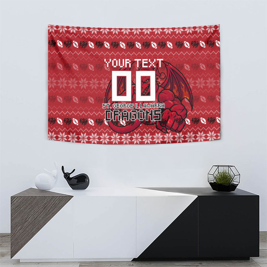 Personalized St George Illawarra Dragons Christmas Tapestry Australian Rugby Fans - Pixelated Ugly Xmas Pattern Mascot Santa