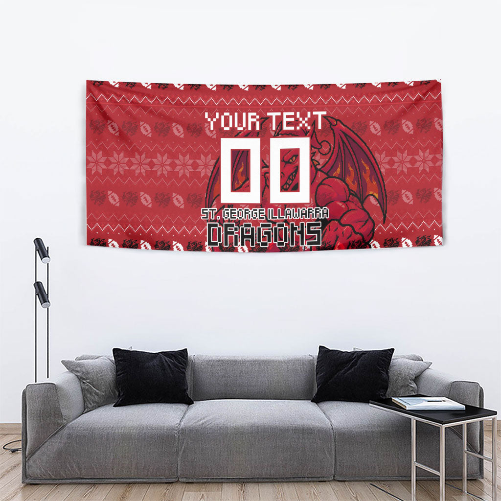 Personalized St George Illawarra Dragons Christmas Tapestry Australian Rugby Fans - Pixelated Ugly Xmas Pattern Mascot Santa