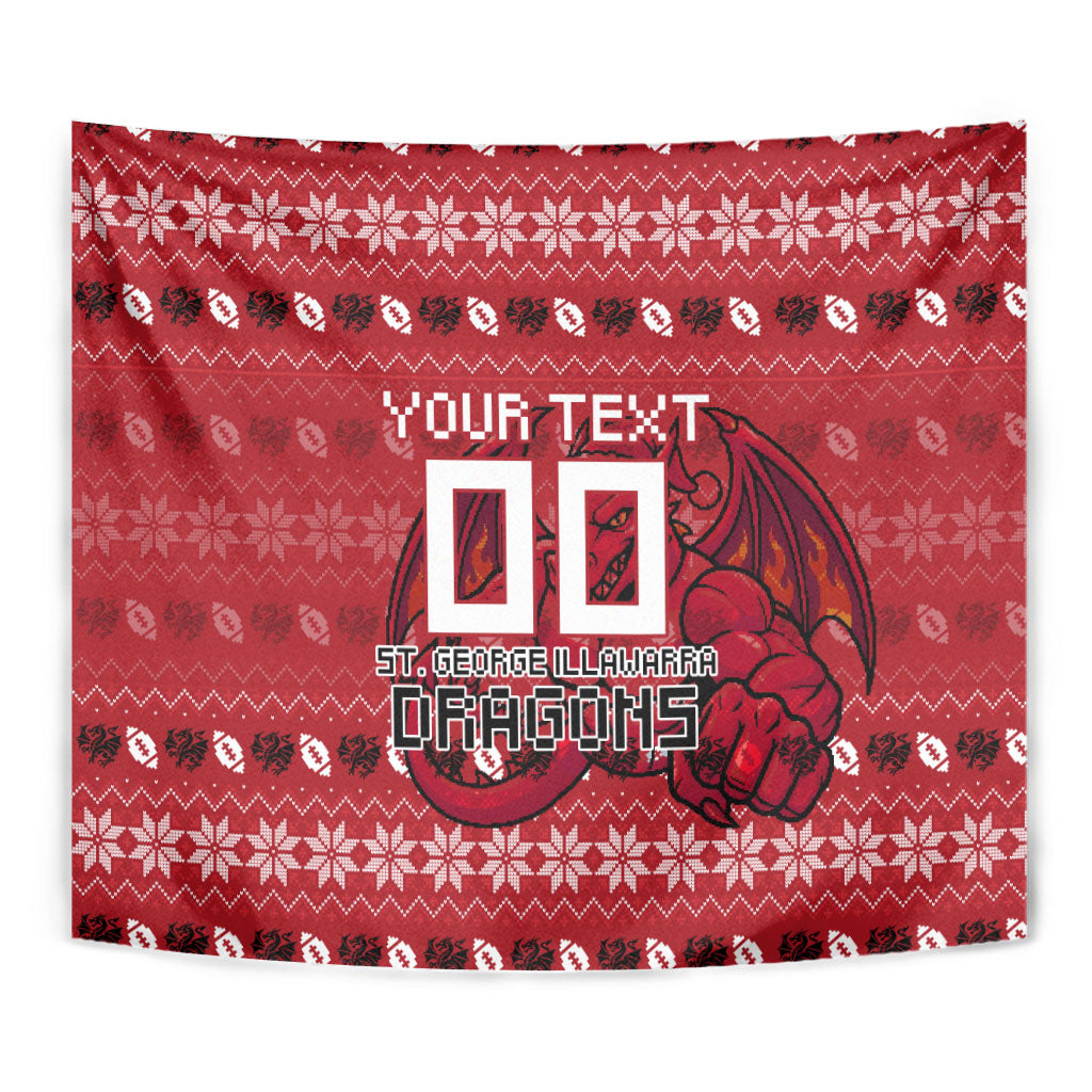 Personalized St George Illawarra Dragons Christmas Tapestry Australian Rugby Fans - Pixelated Ugly Xmas Pattern Mascot Santa