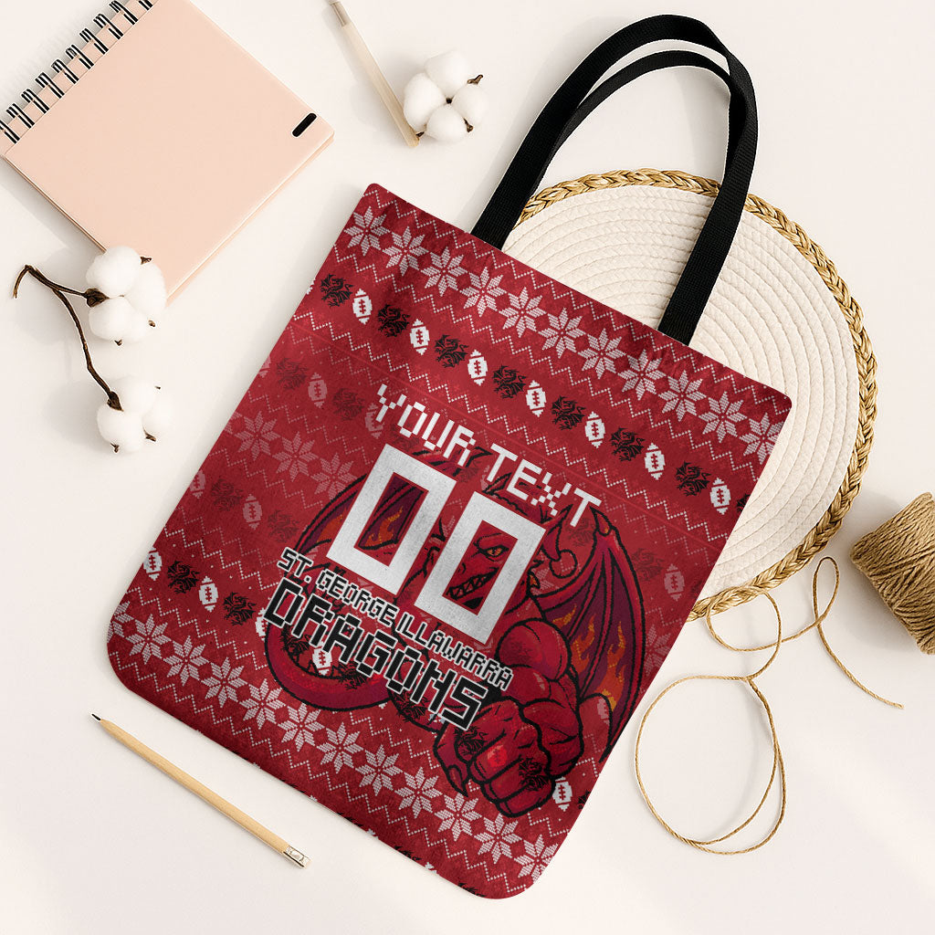 Personalized St George Illawarra Dragons Christmas Tote Bag Australian Rugby Fans - Pixelated Ugly Xmas Pattern Mascot Santa