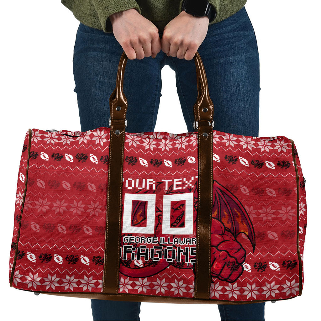 Personalized St George Illawarra Dragons Christmas Travel Bag Australian Rugby Fans - Pixelated Ugly Xmas Pattern Mascot Santa