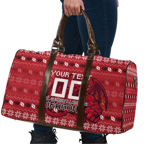 Personalized St George Illawarra Dragons Christmas Travel Bag Australian Rugby Fans - Pixelated Ugly Xmas Pattern Mascot Santa