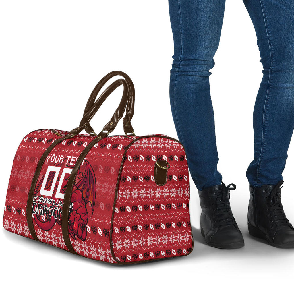 Personalized St George Illawarra Dragons Christmas Travel Bag Australian Rugby Fans - Pixelated Ugly Xmas Pattern Mascot Santa