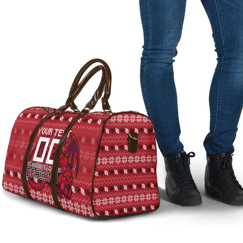 Personalized St George Illawarra Dragons Christmas Travel Bag Australian Rugby Fans - Pixelated Ugly Xmas Pattern Mascot Santa