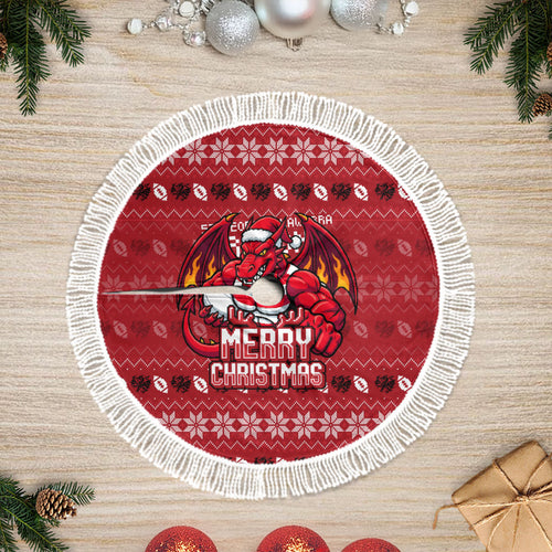 St George Illawarra Dragons Christmas Tree Skirt Australian Rugby Fans - Pixelated Ugly Xmas Pattern Mascot Santa