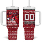 Personalized St George Illawarra Dragons Christmas Tumbler With Handle Australian Rugby Fans - Pixelated Ugly Xmas Pattern Mascot Santa