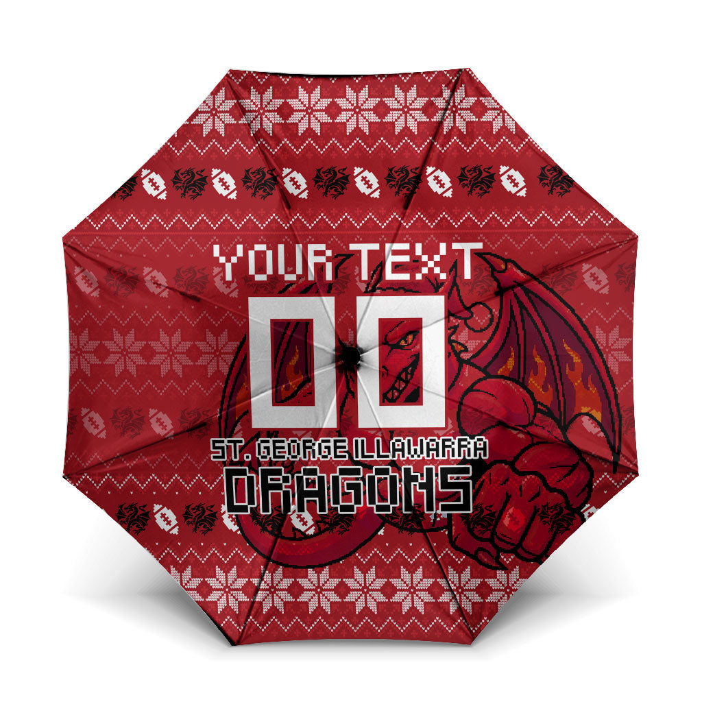Personalized St George Illawarra Dragons Christmas Umbrella Australian Rugby Fans - Pixelated Ugly Xmas Pattern Mascot Santa