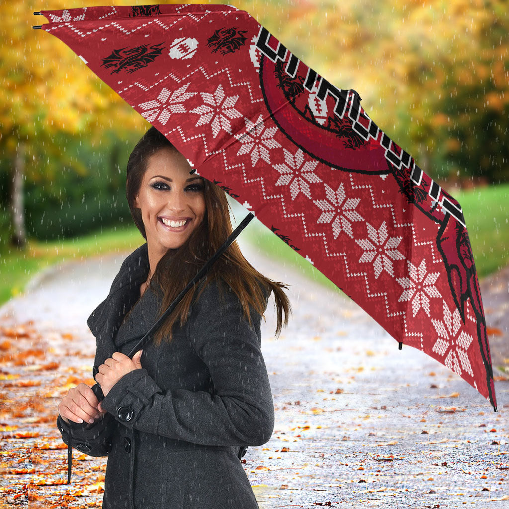 Personalized St George Illawarra Dragons Christmas Umbrella Australian Rugby Fans - Pixelated Ugly Xmas Pattern Mascot Santa