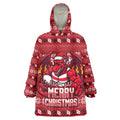 Personalized St George Illawarra Dragons Christmas Wearable Blanket Hoodie Australian Rugby Fans - Pixelated Ugly Xmas Pattern Mascot Santa