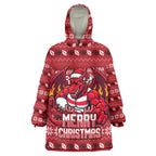 Personalized St George Illawarra Dragons Christmas Wearable Blanket Hoodie Australian Rugby Fans - Pixelated Ugly Xmas Pattern Mascot Santa