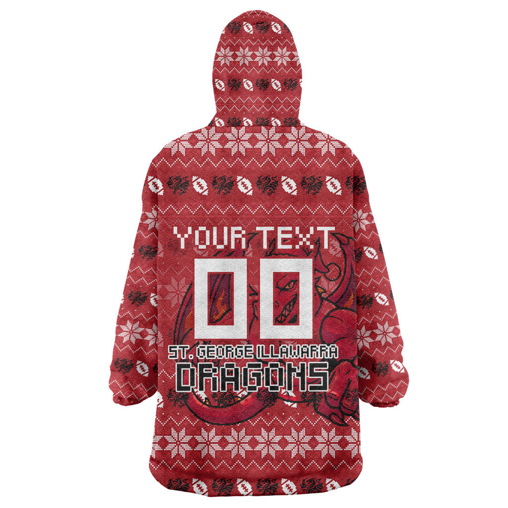 Personalized St George Illawarra Dragons Christmas Wearable Blanket Hoodie Australian Rugby Fans - Pixelated Ugly Xmas Pattern Mascot Santa