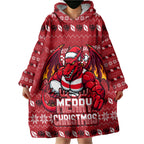 Personalized St George Illawarra Dragons Christmas Wearable Blanket Hoodie Australian Rugby Fans - Pixelated Ugly Xmas Pattern Mascot Santa