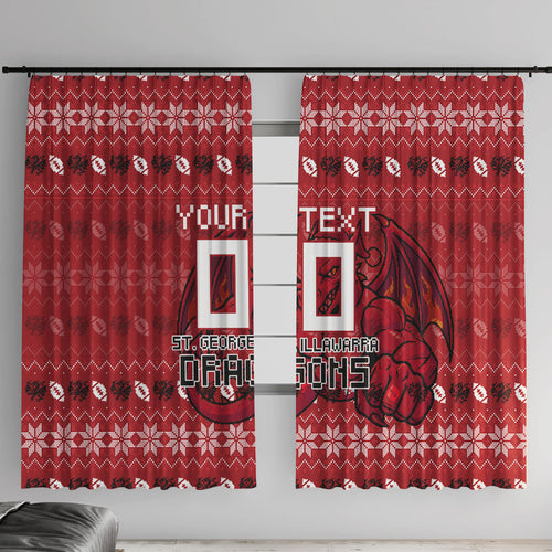 Personalized St George Illawarra Dragons Christmas Window Curtain Australian Rugby Fans - Pixelated Ugly Xmas Pattern Mascot Santa