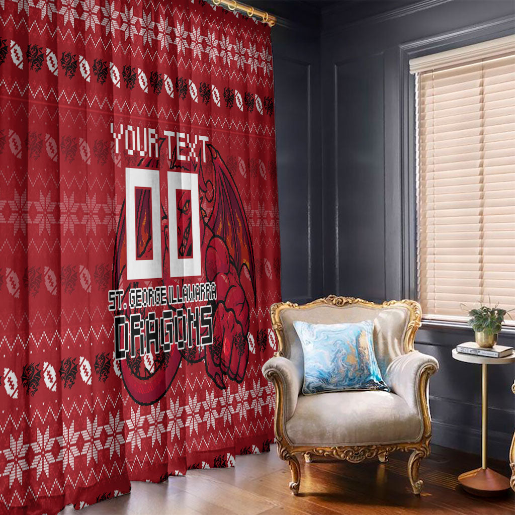 Personalized St George Illawarra Dragons Christmas Window Curtain Australian Rugby Fans - Pixelated Ugly Xmas Pattern Mascot Santa