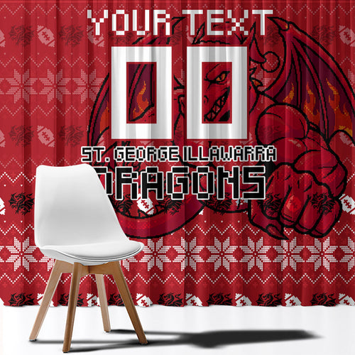 Personalized St George Illawarra Dragons Christmas Window Curtain Australian Rugby Fans - Pixelated Ugly Xmas Pattern Mascot Santa