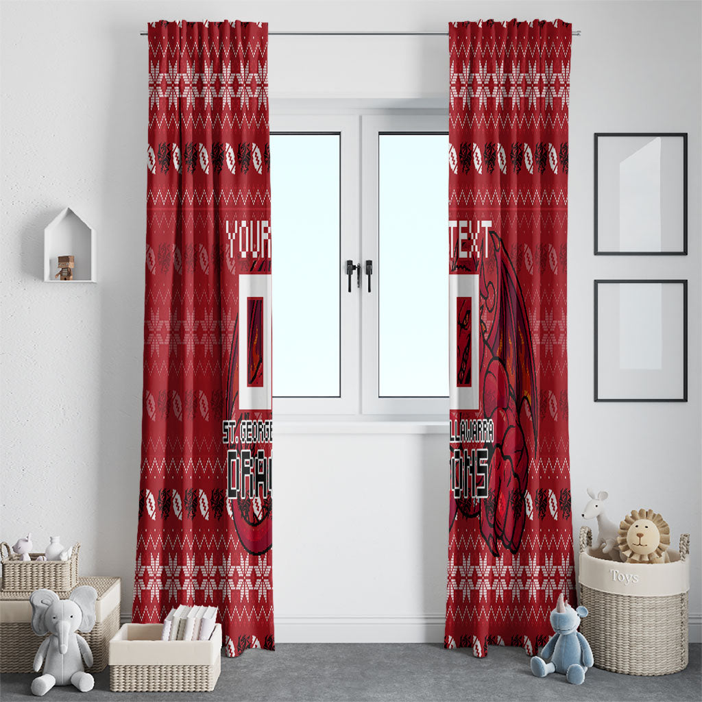Personalized St George Illawarra Dragons Christmas Window Curtain Australian Rugby Fans - Pixelated Ugly Xmas Pattern Mascot Santa