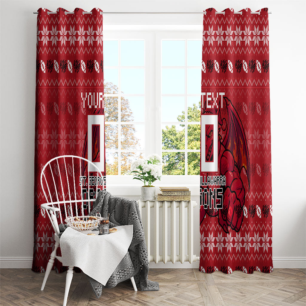 Personalized St George Illawarra Dragons Christmas Window Curtain Australian Rugby Fans - Pixelated Ugly Xmas Pattern Mascot Santa