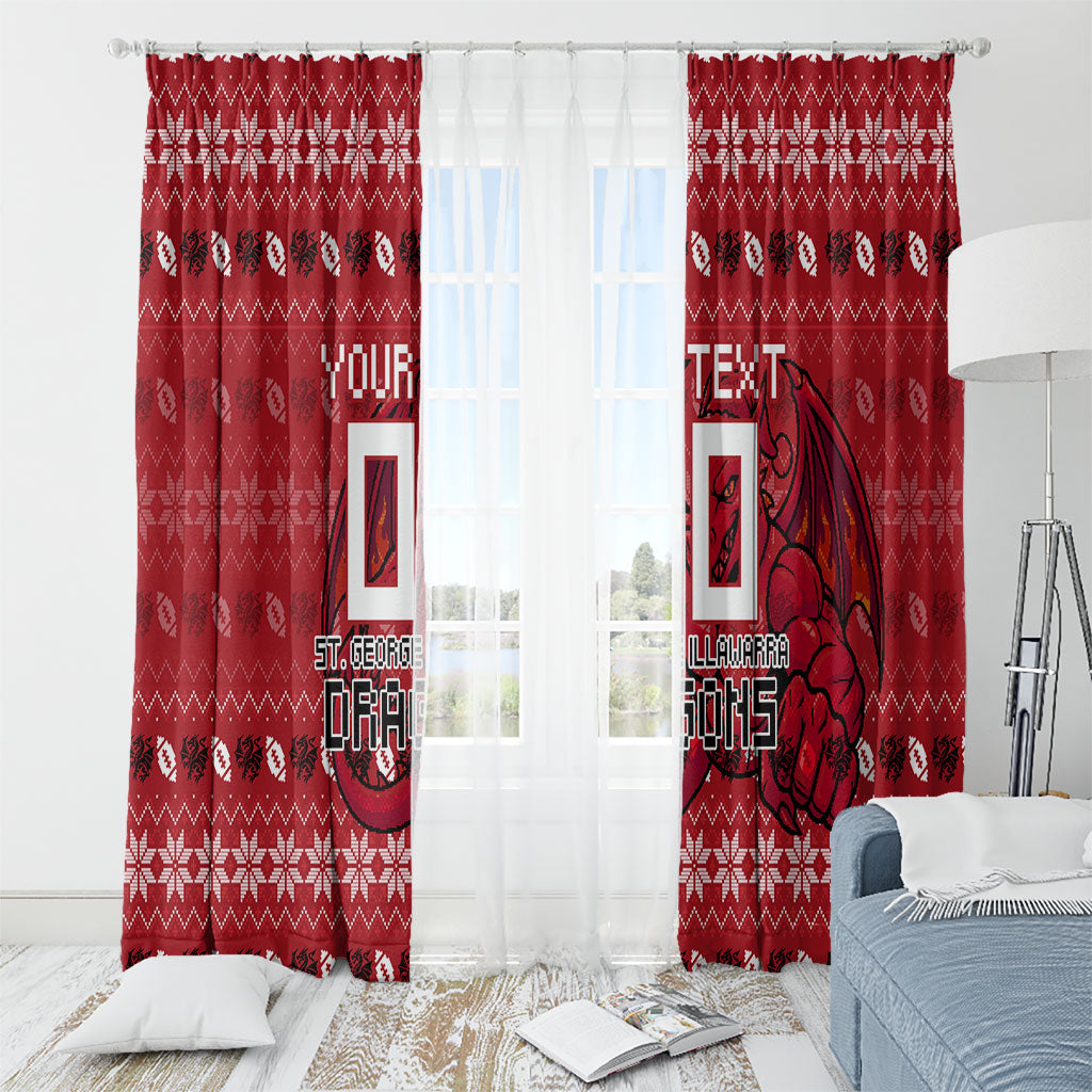 Personalized St George Illawarra Dragons Christmas Window Curtain Australian Rugby Fans - Pixelated Ugly Xmas Pattern Mascot Santa