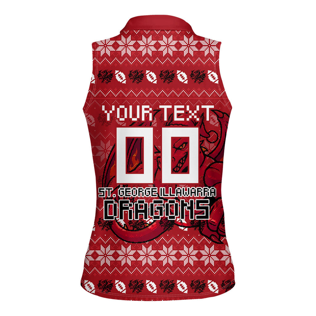 Personalized St George Illawarra Dragons Christmas Women Sleeveless Polo Shirt Australian Rugby Fans - Pixelated Ugly Xmas Pattern Mascot Santa
