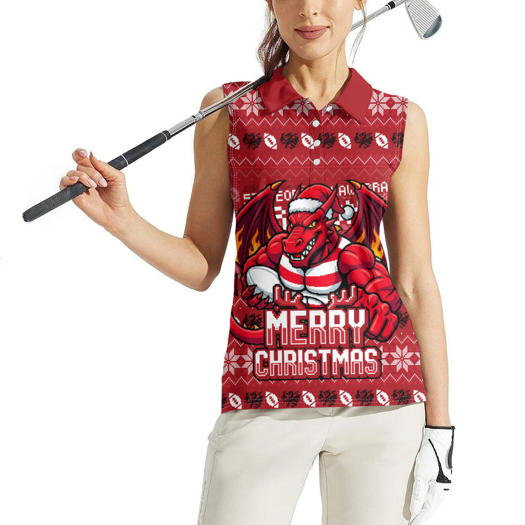 Personalized St George Illawarra Dragons Christmas Women Sleeveless Polo Shirt Australian Rugby Fans - Pixelated Ugly Xmas Pattern Mascot Santa