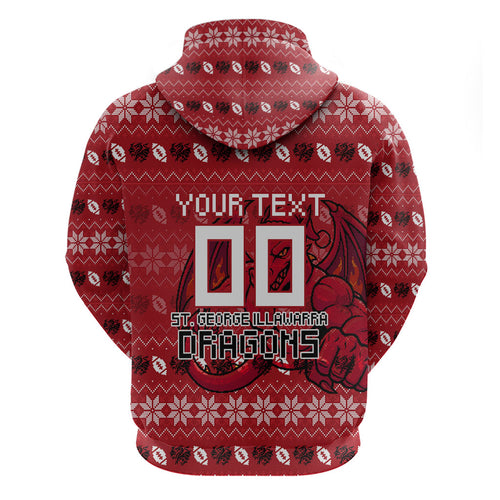 Personalized St George Illawarra Dragons Christmas Zip Hoodie Australian Rugby Fans - Pixelated Ugly Xmas Pattern Mascot Santa
