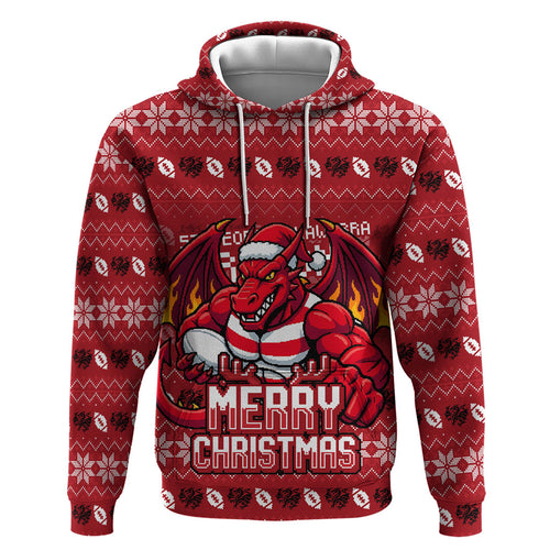 Personalized St George Illawarra Dragons Christmas Zip Hoodie Australian Rugby Fans - Pixelated Ugly Xmas Pattern Mascot Santa