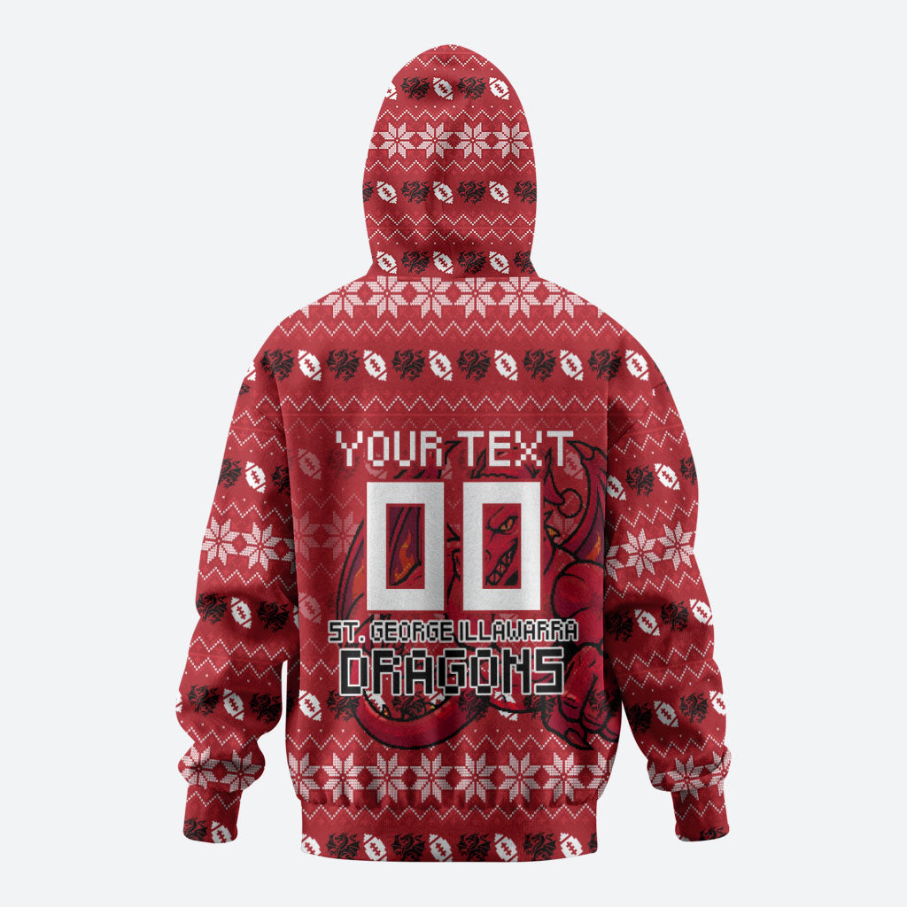 Personalized St George Illawarra Dragons Christmas Zip Hoodie Australian Rugby Fans - Pixelated Ugly Xmas Pattern Mascot Santa