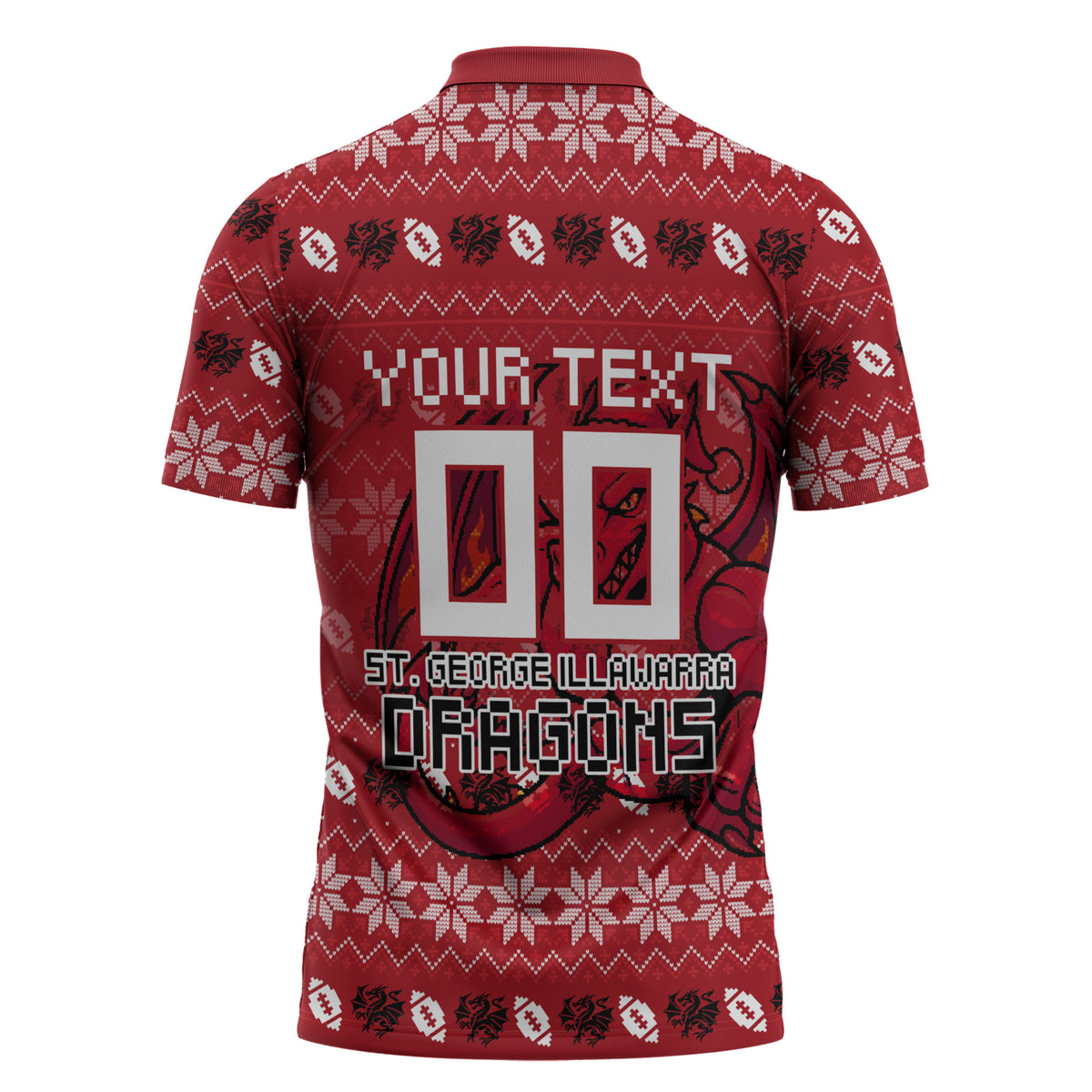 Personalized St George Illawarra Dragons Christmas Zipper Polo Shirt Australian Rugby Fans - Pixelated Ugly Xmas Pattern Mascot Santa