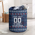 Personalized Sydney Roosters Christmas Laundry Basket Australian Rugby Fans - Pixelated Ugly Xmas Pattern Mascot Santa