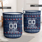 Personalized Sydney Roosters Christmas Laundry Basket Australian Rugby Fans - Pixelated Ugly Xmas Pattern Mascot Santa