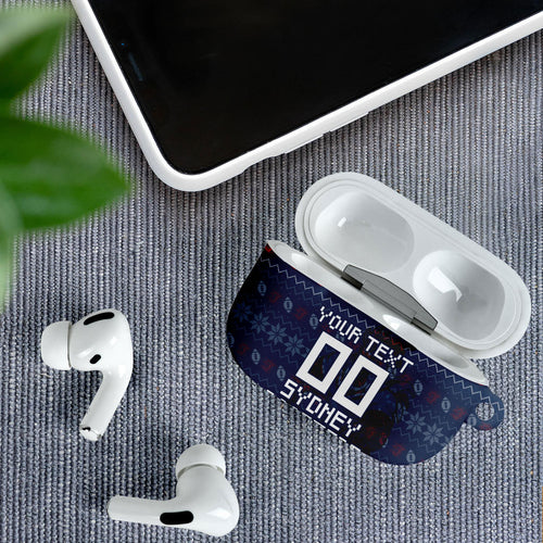 Personalized Sydney Roosters Christmas AirPods Case Australian Rugby Fans - Pixelated Ugly Xmas Pattern Mascot Santa