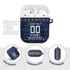 Personalized Sydney Roosters Christmas AirPods Case Australian Rugby Fans - Pixelated Ugly Xmas Pattern Mascot Santa
