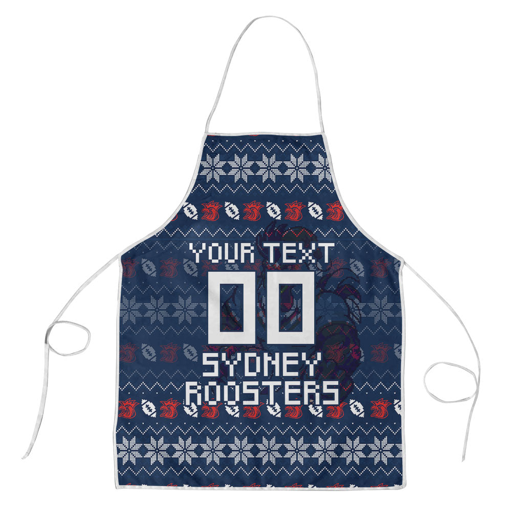 Personalized Sydney Roosters Christmas Apron Australian Rugby Fans - Pixelated Ugly Xmas Pattern Mascot Santa