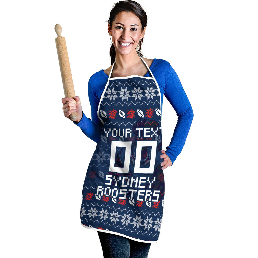 Personalized Sydney Roosters Christmas Apron Australian Rugby Fans - Pixelated Ugly Xmas Pattern Mascot Santa