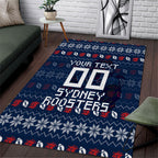 Personalized Sydney Roosters Christmas Area Rug Australian Rugby Fans - Pixelated Ugly Xmas Pattern Mascot Santa