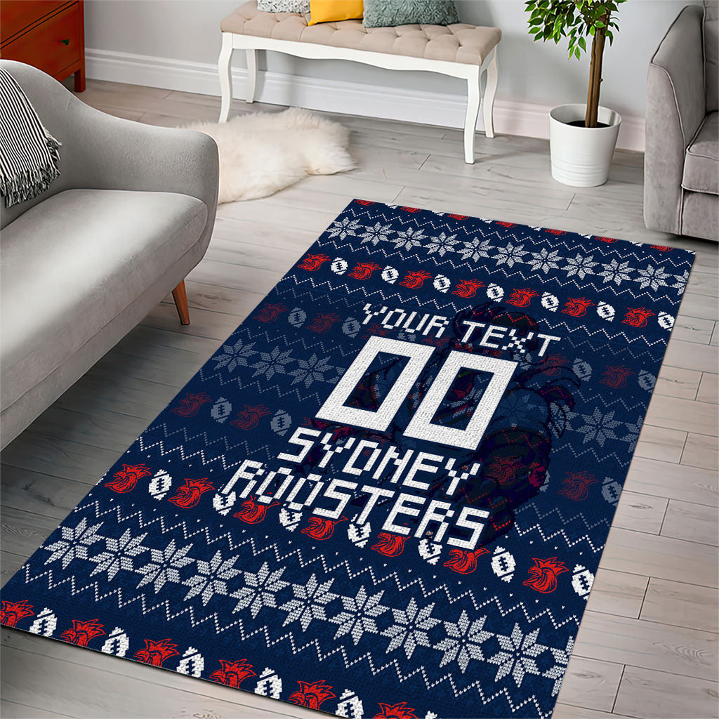 Personalized Sydney Roosters Christmas Area Rug Australian Rugby Fans - Pixelated Ugly Xmas Pattern Mascot Santa