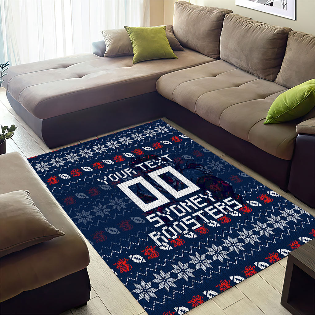 Personalized Sydney Roosters Christmas Area Rug Australian Rugby Fans - Pixelated Ugly Xmas Pattern Mascot Santa