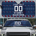 Personalized Sydney Roosters Christmas Auto Sun Shade Australian Rugby Fans - Pixelated Ugly Xmas Pattern Mascot Santa