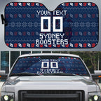 Personalized Sydney Roosters Christmas Auto Sun Shade Australian Rugby Fans - Pixelated Ugly Xmas Pattern Mascot Santa