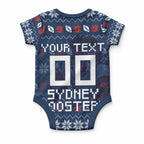 Personalized Sydney Roosters Christmas Baby Onesie Australian Rugby Fans - Pixelated Ugly Xmas Pattern Mascot Santa