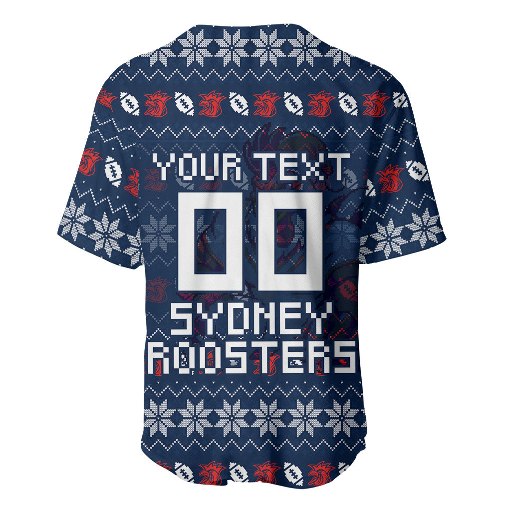 Personalized Sydney Roosters Christmas Baseball Jersey Australian Rugby Fans - Pixelated Ugly Xmas Pattern Mascot Santa