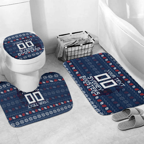Personalized Sydney Roosters Christmas Bathroom Set Australian Rugby Fans - Pixelated Ugly Xmas Pattern Mascot Santa