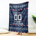 Personalized Sydney Roosters Christmas Blanket Australian Rugby Fans - Pixelated Ugly Xmas Pattern Mascot Santa