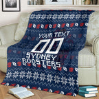 Personalized Sydney Roosters Christmas Blanket Australian Rugby Fans - Pixelated Ugly Xmas Pattern Mascot Santa
