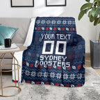 Personalized Sydney Roosters Christmas Blanket Australian Rugby Fans - Pixelated Ugly Xmas Pattern Mascot Santa