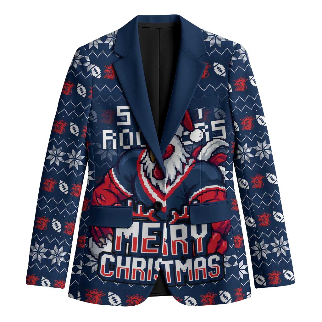 Personalized Sydney Roosters Christmas Blazer Australian Rugby Fans - Pixelated Ugly Xmas Pattern Mascot Santa