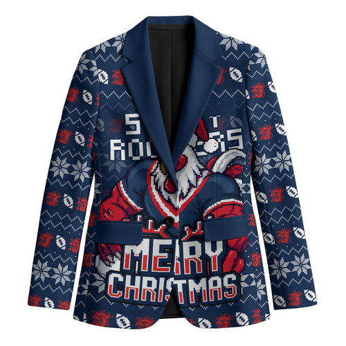Personalized Sydney Roosters Christmas Blazer Australian Rugby Fans - Pixelated Ugly Xmas Pattern Mascot Santa