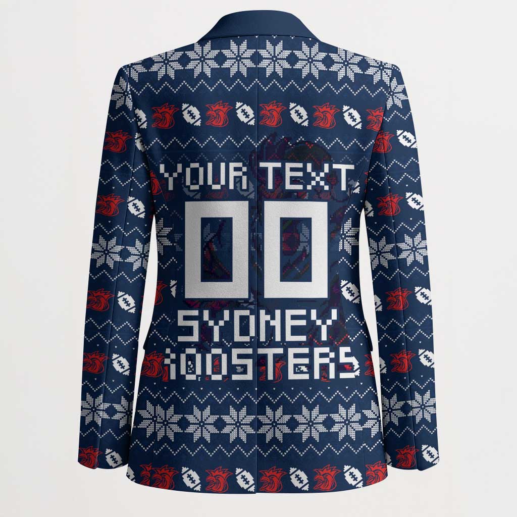 Personalized Sydney Roosters Christmas Blazer Australian Rugby Fans - Pixelated Ugly Xmas Pattern Mascot Santa