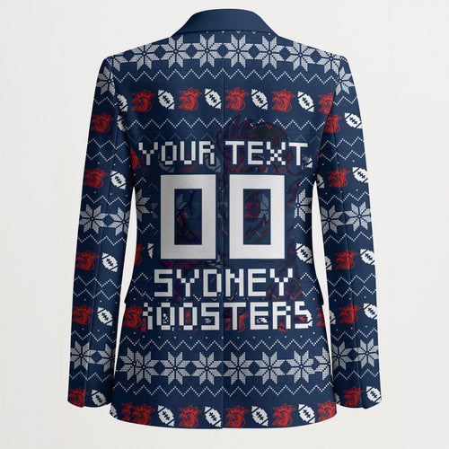 Personalized Sydney Roosters Christmas Blazer Australian Rugby Fans - Pixelated Ugly Xmas Pattern Mascot Santa