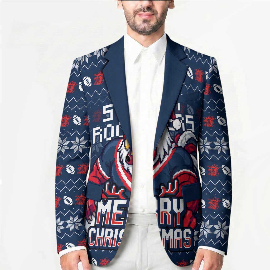 Personalized Sydney Roosters Christmas Blazer Australian Rugby Fans - Pixelated Ugly Xmas Pattern Mascot Santa